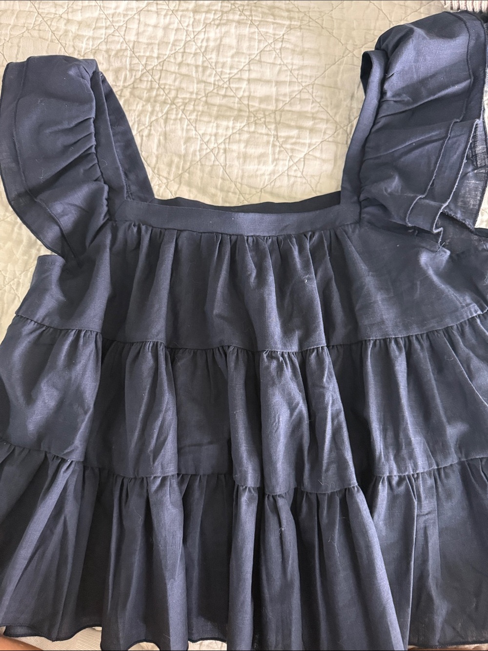 SHEIN Navy Ruffled Tiered Square-Neck Blouse